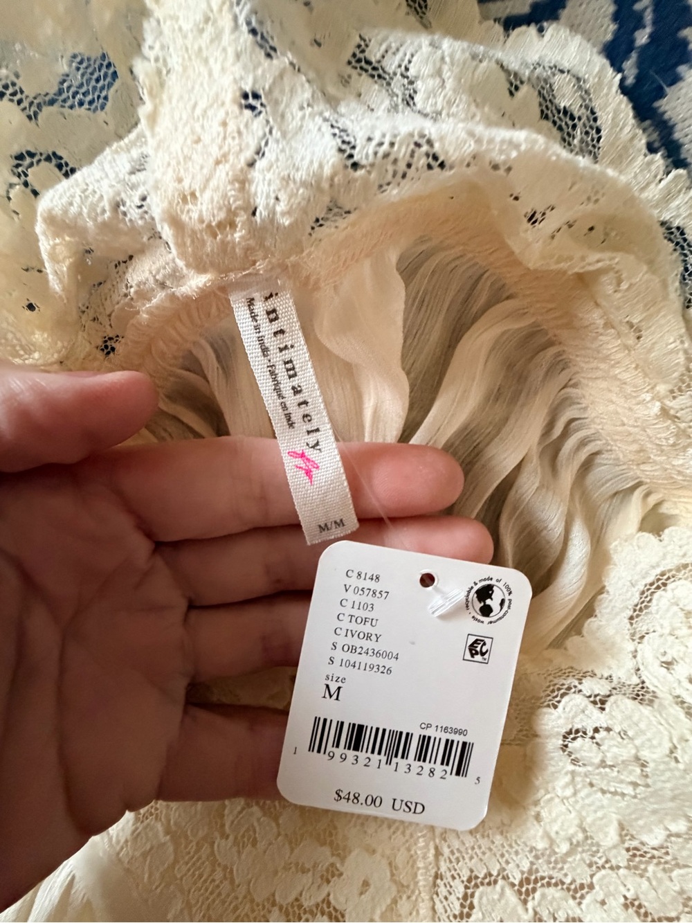Free People Cream Lace-Trim Satin Chemise Top - Picture 7 of 10